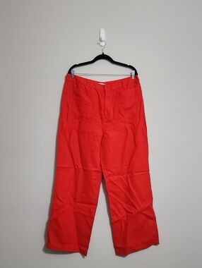 Madewell Patch Pocket Flare Pant in Red Orange 100% Linen Size 14 NWT